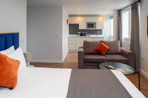 Kitchen or kitchenette, Living room, Photo of the whole room, Seating area, Bedroom