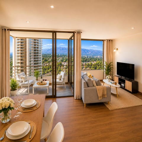 TV and multimedia, Balcony/Terrace, Dining area, City view, Mountain view