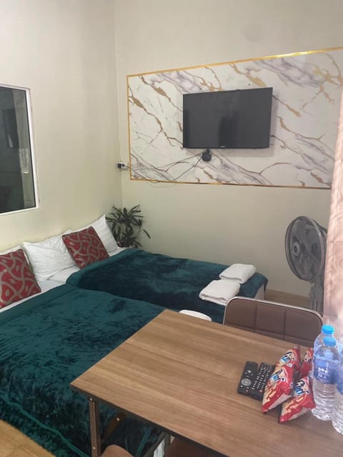 Communal lounge/ TV room, Bed, TV and multimedia, Living room, Photo of the whole room, Seating area, Evening entertainment, Bedroom, fireplace, towels, air conditioner