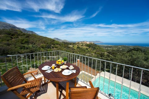 Patio, Day, View (from property/room), Balcony/Terrace, Dining area, Food, Mountain view, Pool view, Sea view, Swimming pool
