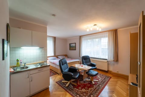 Bed, Kitchen or kitchenette, Living room, Seating area, Dining area, Bedroom
