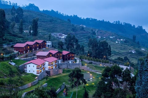 Property building, Facade/entrance, Spring, Day, Natural landscape, Bird's eye view, Mountain view