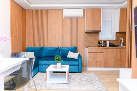 Coffee/tea facilities, Kitchen or kitchenette, Living room, Seating area, Dining area, air conditioner