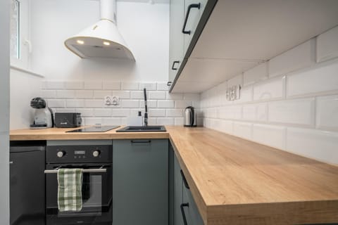 Kitchen or kitchenette, dishwasher, stove