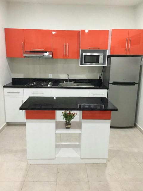 Kitchen or kitchenette, stove