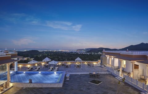 Property building, Night, Natural landscape, Mountain view, Sea view, Swimming pool