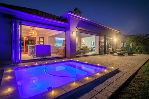 Property building, Night, Natural landscape, Garden view, Pool view, Swimming pool, sunbed