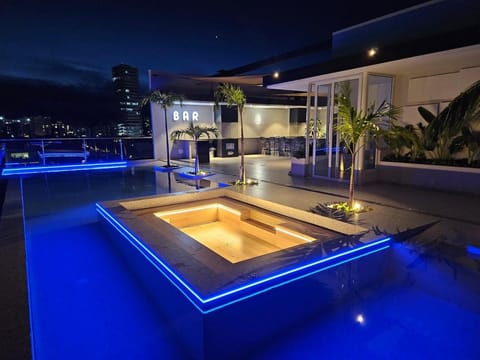 Night, Pool view, Swimming pool