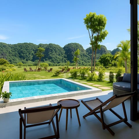 Natural landscape, Pool view, Swimming pool, sunbed
