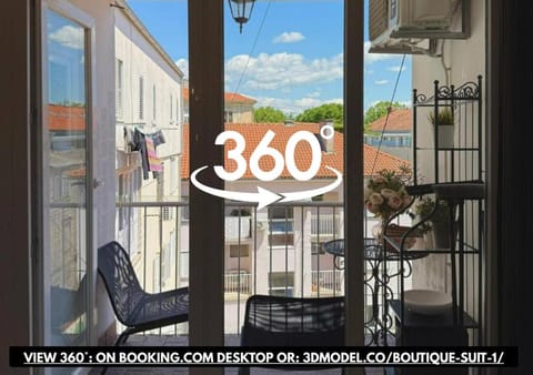 Patio, View (from property/room), Balcony/Terrace, Seating area, Logo/Certificate/Sign, Text overlay, Certificate/Award