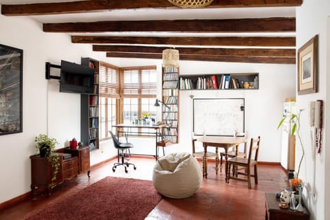 Library, Living room, Seating area, Dining area