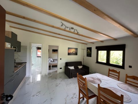 Kitchen or kitchenette, Living room, Seating area, Dining area