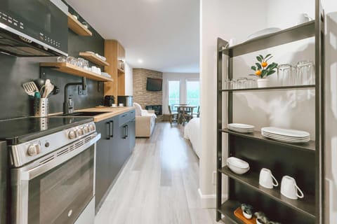 Kitchen or kitchenette, oven