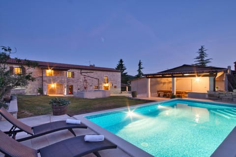 Property building, Patio, Night, Pool view, Swimming pool, sunbed