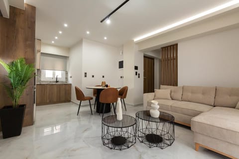 Kitchen or kitchenette, Living room, Seating area, Dining area