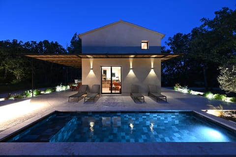 Property building, Patio, Night, Garden, Swimming pool
