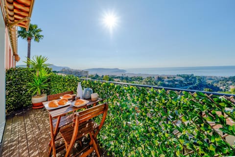 Patio, Day, View (from property/room), Balcony/Terrace, Dining area, Mountain view, Sea view