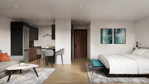 Bed, Kitchen or kitchenette, Living room, Photo of the whole room, Seating area, Family