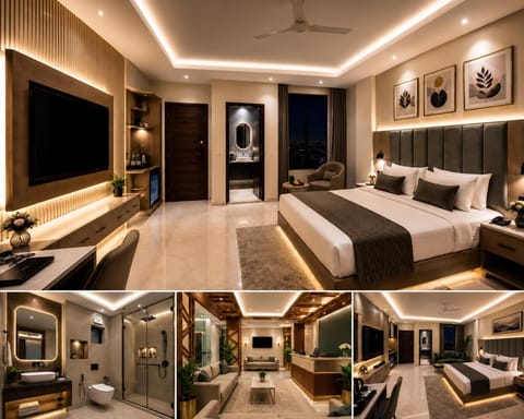 Bed, TV and multimedia, Living room, Photo of the whole room, Seating area, Bedroom, wardrobe, air conditioner
