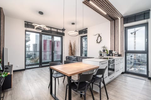 Kitchen or kitchenette, Living room, Seating area, stove