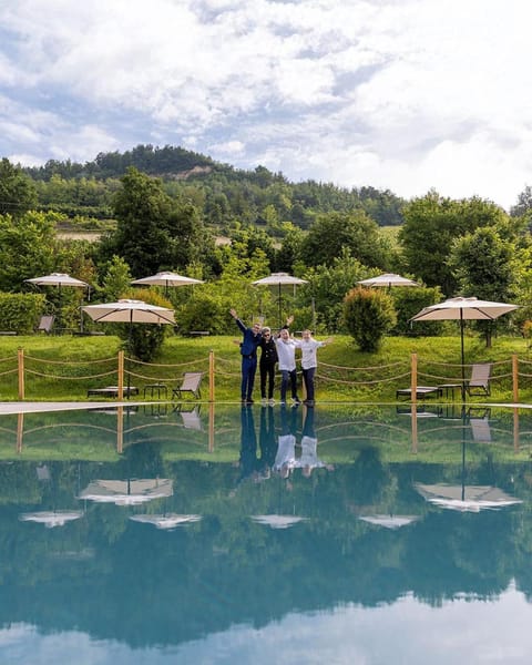 People, Natural landscape, Mountain view, Swimming pool, Swimming pool, Family