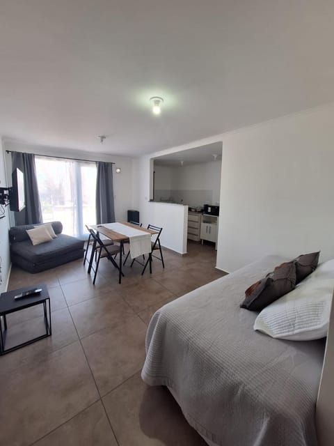 Bed, Living room, Dining area