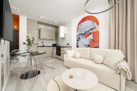 Kitchen or kitchenette, Living room, Seating area