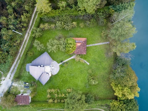 Property building, Natural landscape, Bird's eye view, Garden, River view