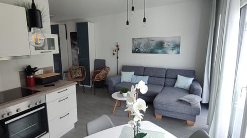 Kitchen or kitchenette, Living room, Seating area, Dining area