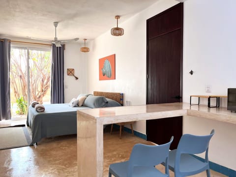 Bed, Photo of the whole room, Dining area, Garden view, kitchen