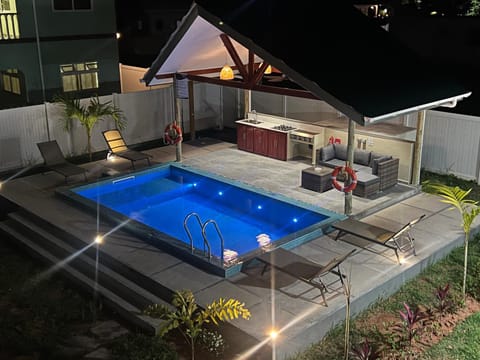 Property building, Night, Swimming pool, sunbed