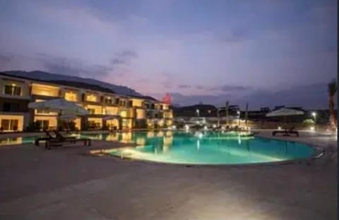 Property building, Night, Swimming pool