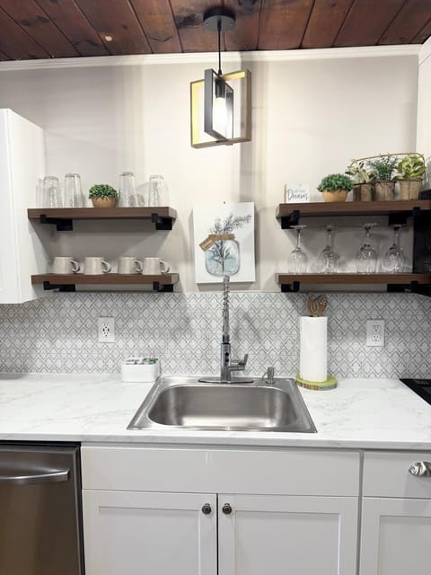 Kitchen or kitchenette, dishwasher, stove