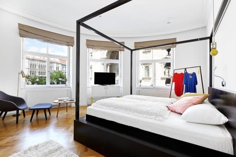 Bed, Bedroom, City view