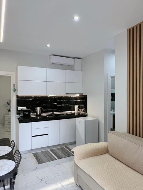 Kitchen or kitchenette, Living room, Seating area, Dining area