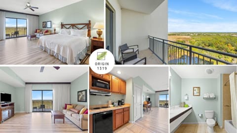 Bed, Bathroom, TV and multimedia, Balcony/Terrace, Kitchen or kitchenette, Living room, Seating area, Bedroom, Bath, furniture, microwave, towels, air conditioner