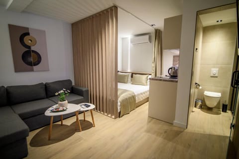 Bed, Bathroom, Living room, Photo of the whole room, Seating area