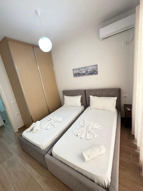 Bed, Photo of the whole room, Bedroom, towels, wardrobe, air conditioner