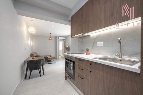 Kitchen or kitchenette, stove