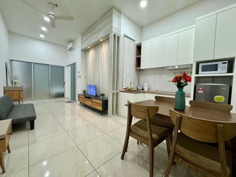 Kitchen or kitchenette, Living room, Dining area, microwave