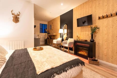 Bed, TV and multimedia, fireplace, internet