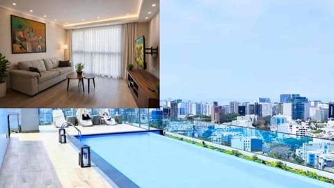 Living room, City view, Pool view, Swimming pool