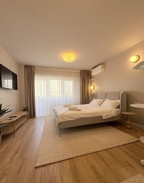 Bed, TV and multimedia, Living room, Photo of the whole room, Seating area, Bedroom, towels, air conditioner