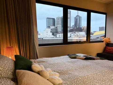 Bed, Bedroom, City view