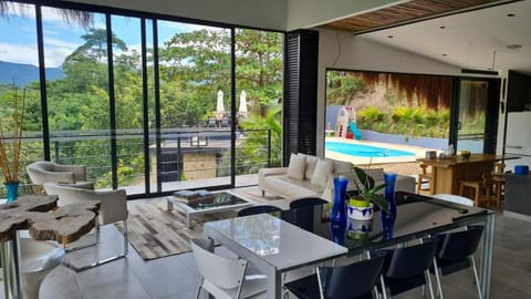 Natural landscape, Living room, Dining area, Mountain view, Pool view
