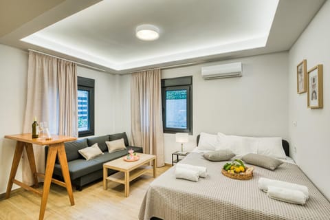 Bed, Photo of the whole room, Seating area, air conditioner