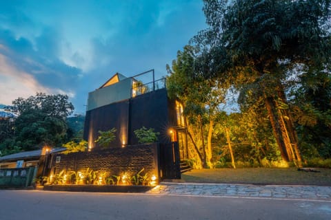 Property building, Facade/entrance, Night, Natural landscape, Garden, Garden view