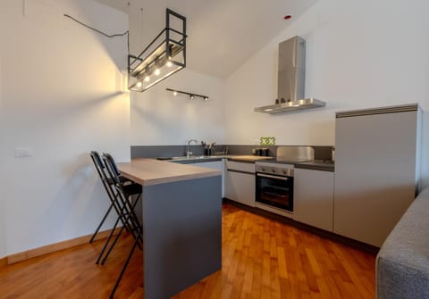 Kitchen or kitchenette, stove