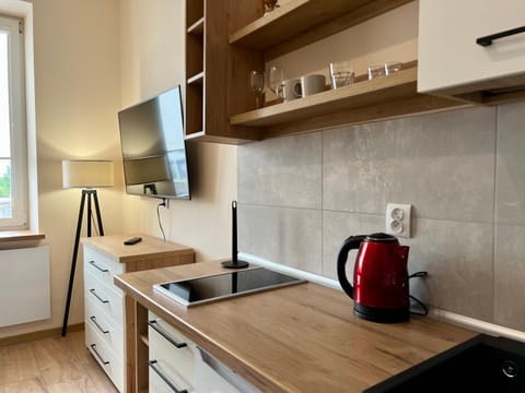 Kitchen or kitchenette, stove