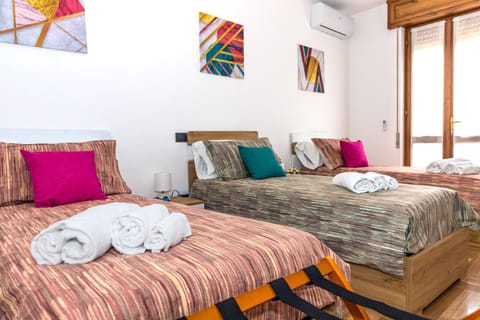 Bed, Photo of the whole room, Bedroom, towels, air conditioner